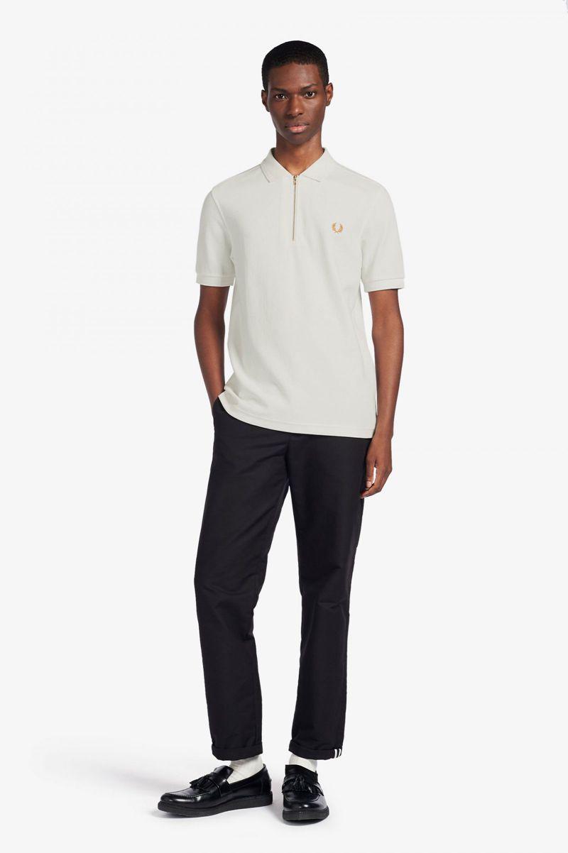 White Fred Perry Zip Neck Polo Men's Shirts | PH 1548WNBY